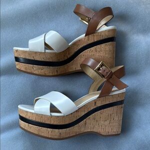 Stylish White and Brown Wedge Sandals